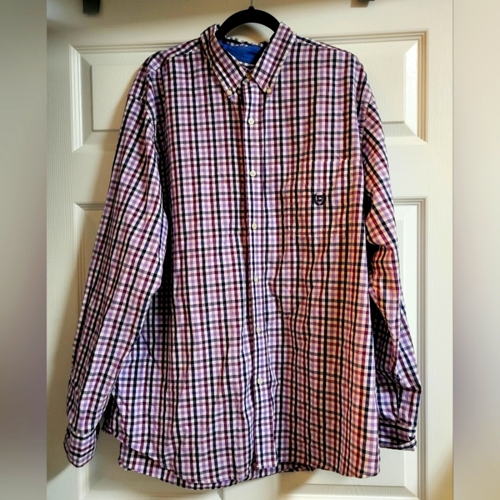 Chaps Men's Multicolor Purple Checkered Crested Button Up Shirt Size XXLT